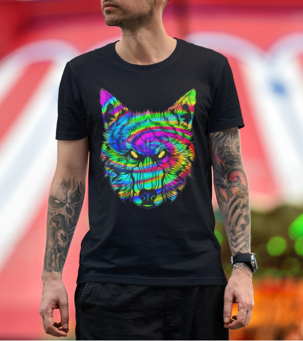 Premium T-Shirt: Psychedelic Wolf Neon Wolves Hallucination Trance T-Shirt Psychedelic Wolf Neon Wolves Hallucination Trance T-Shirt