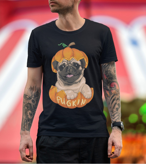 Premium T-Shirt: Pugkin Pumpkin Halloween Pug Pugkin T-Shirt Pugkin Pumpkin Halloween Pug Pugkin T-Shirt