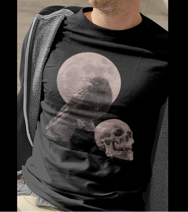 Raven With Full Moon And Skull Gothic T-Shirt