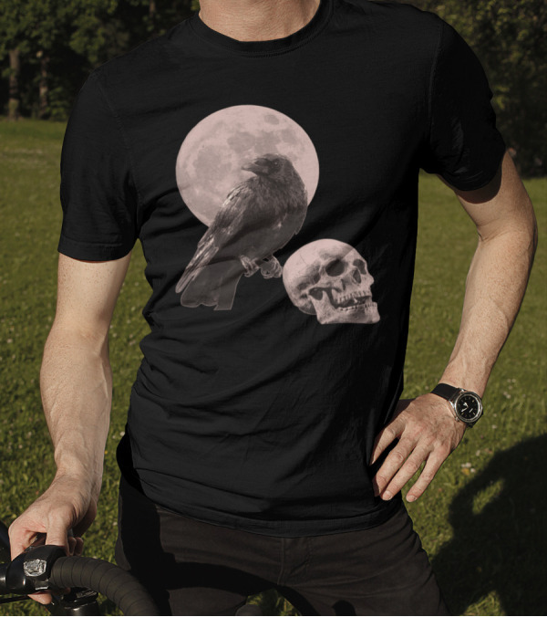 Raven With Full Moon And Skull Gothic T-Shirt
