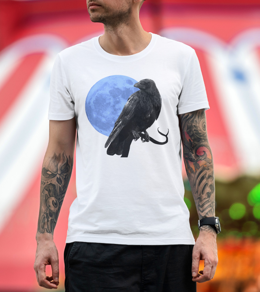Raven with Blue Moon Goth Halloween Animals Birds T-Shirt