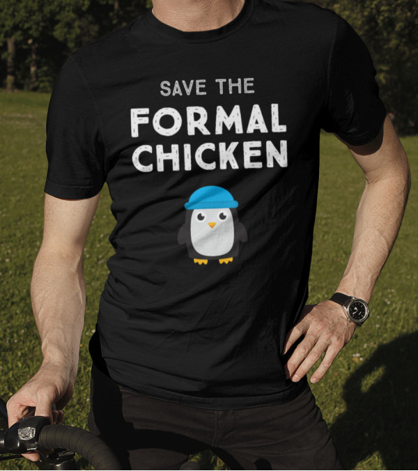 Save The Formal Chicken Penguin Wearing Blue Beanie T-Shirt
