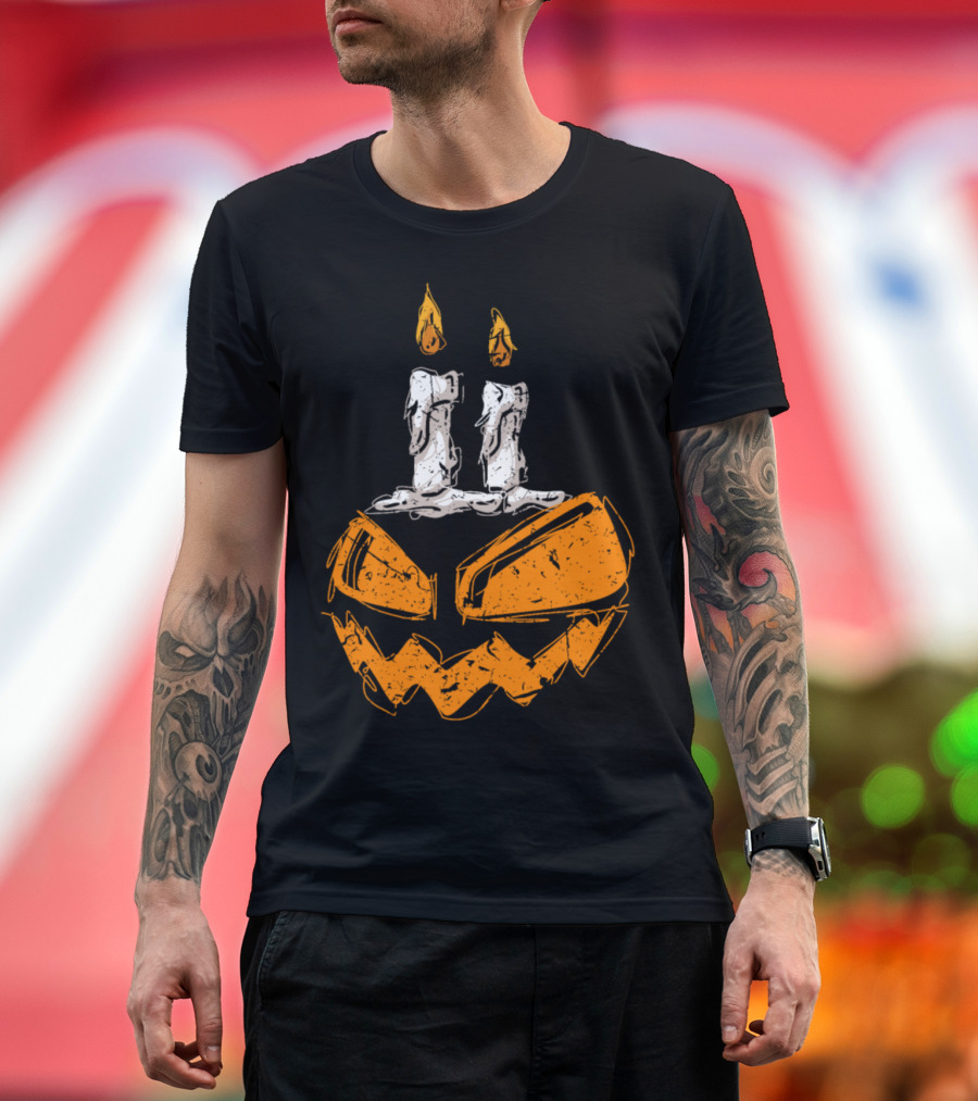 Creepy Halloween Pumpkin Face with Dripping Candle Lantern T-Shirt