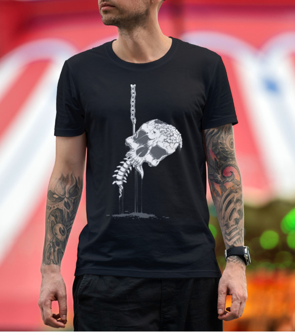 Premium T-Shirt: Skull Brain Dripping Spine with Hanging Chain T-Shirt Skull Brain Dripping Spine with Hanging Chain T-Shirt