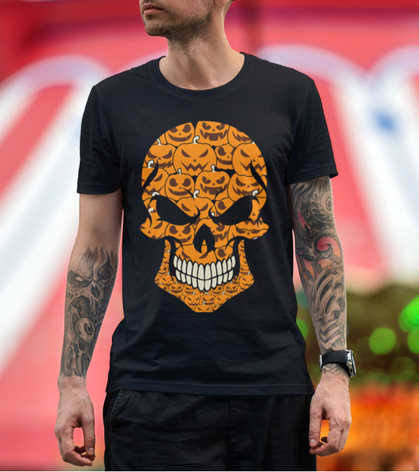 Premium T-Shirt: Skull of Pumpkins Halloween Jack-o'-Lantern Face T-Shirt Skull of Pumpkins Halloween Jack-o'-Lantern Face T-Shirt