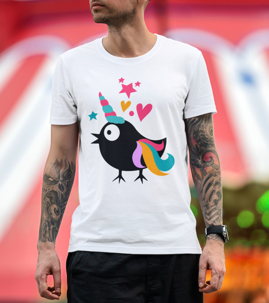 Unicorn Bird with Colorful Stars and Hearts T-Shirt