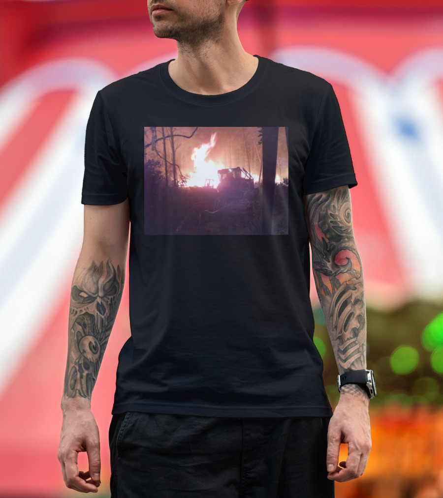 Night Cap Fire Bulldozer in Forest Blaze T-Shirt