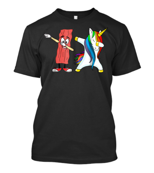 Funny Rainbow Unicorn And Bacon Dabbing Together T-Shirt