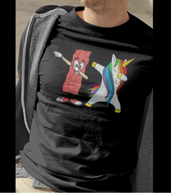 Funny Rainbow Unicorn And Bacon Dabbing Together T-Shirt