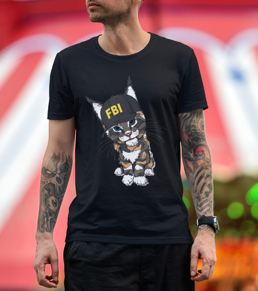 Cat Wearing FBI Cap with Playful Expression T-Shirt