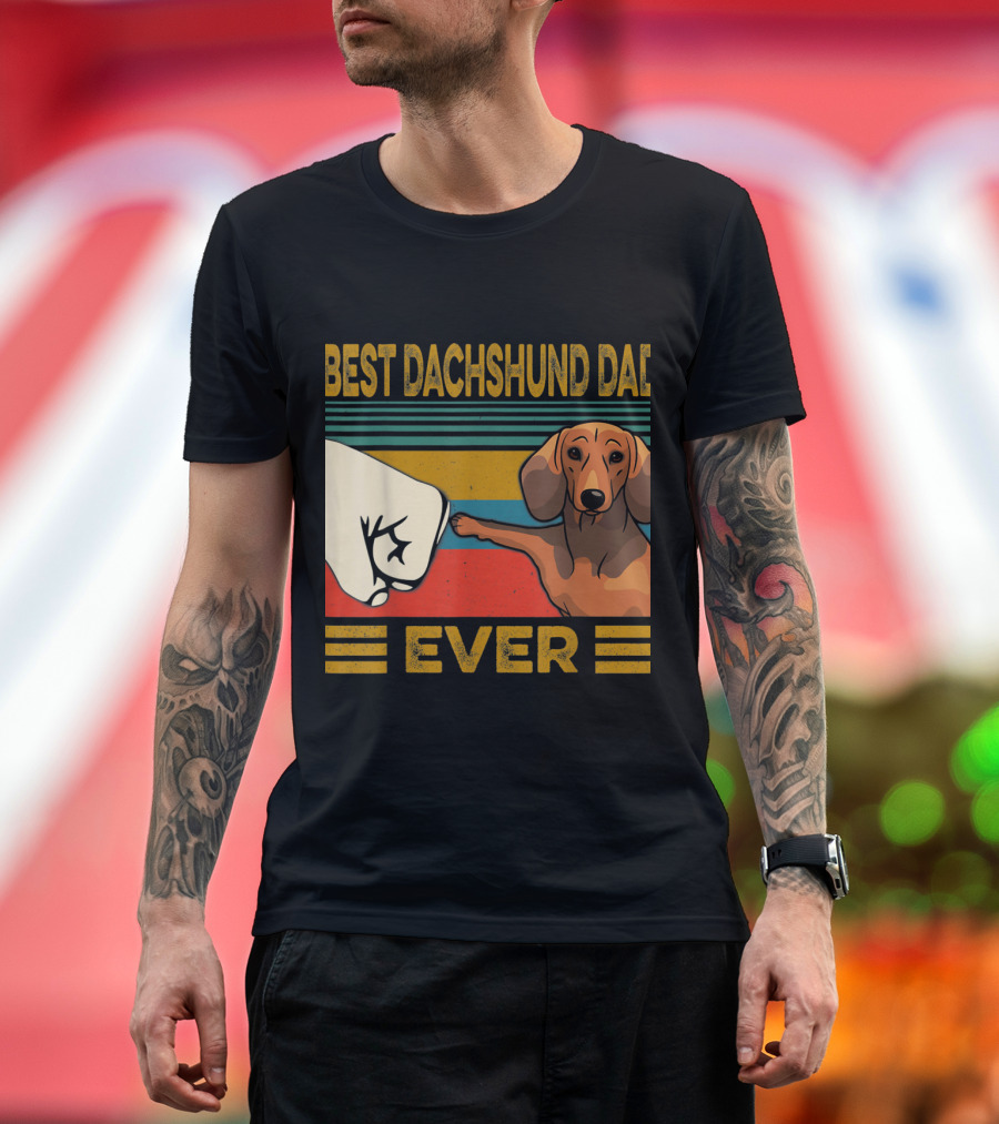 Best Dachshund Dad Ever Retro Fist Bump with Dachshund T-Shirt