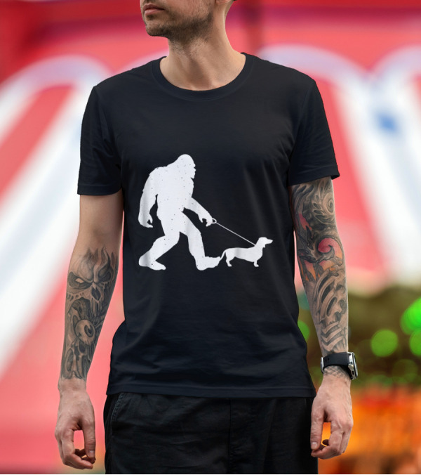 Premium T-Shirt: Bigfoot Walking Dachshund Funny Wiener Dog T-Shirt Bigfoot Walking Dachshund Funny Wiener Dog T-Shirt