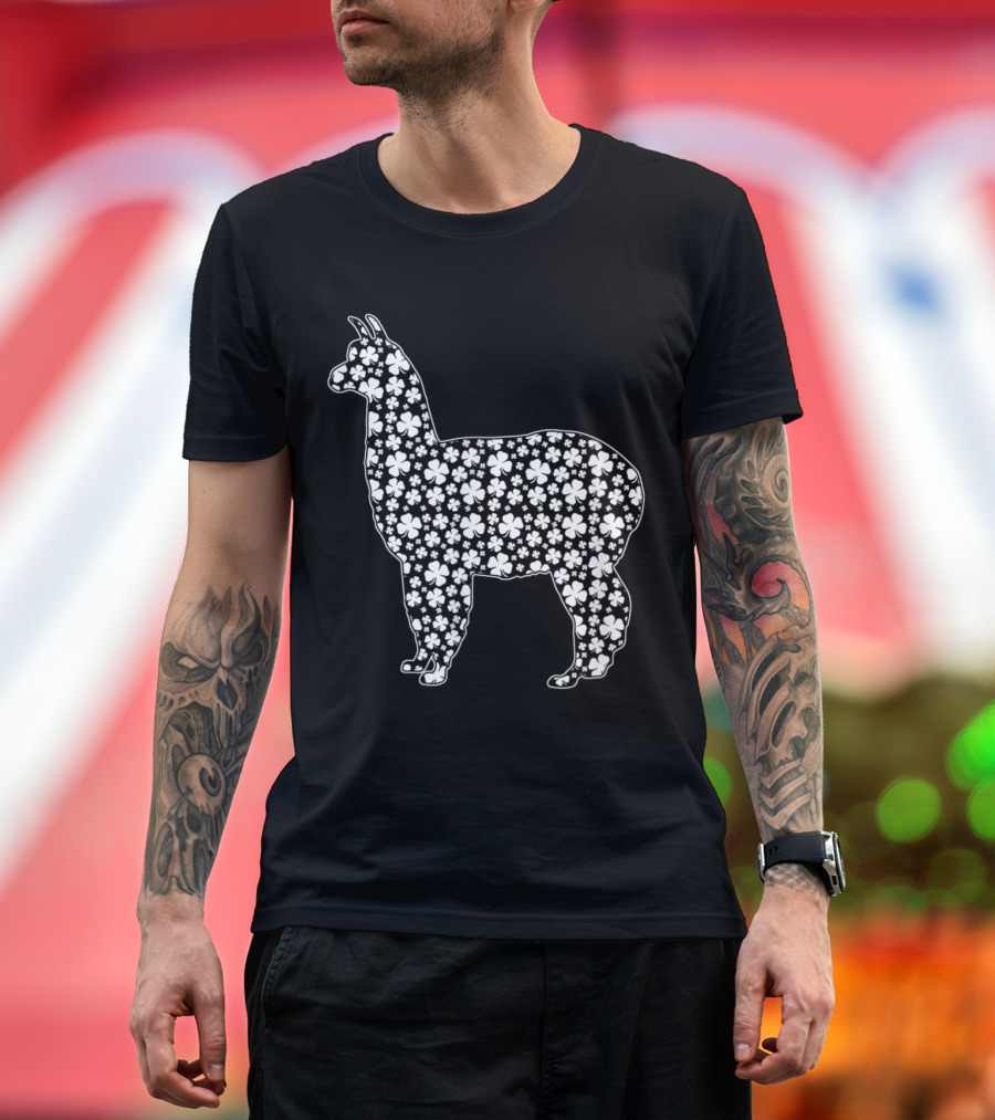Llama Clover Pattern Irish Saint Patrick's Day T-Shirt
