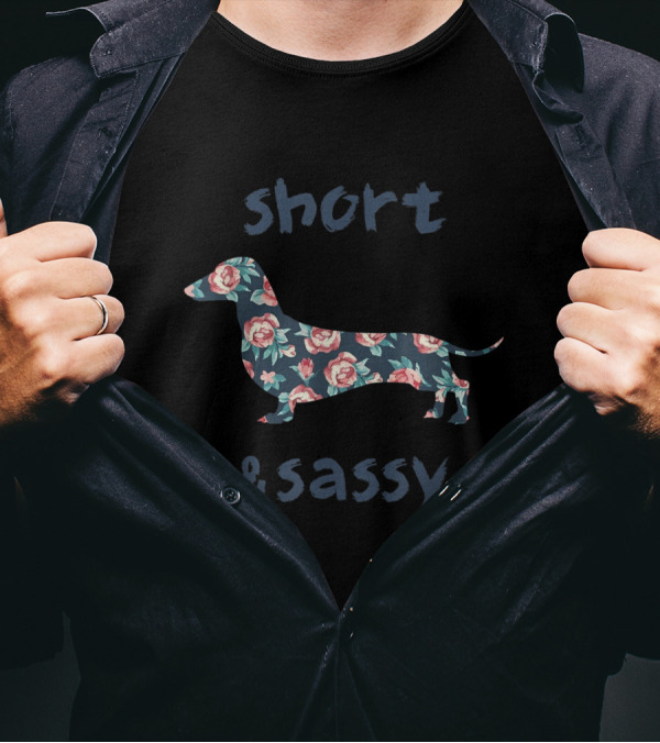 Short And Sassy Dachshund Floral Pattern Weiner Weenie T-Shirt