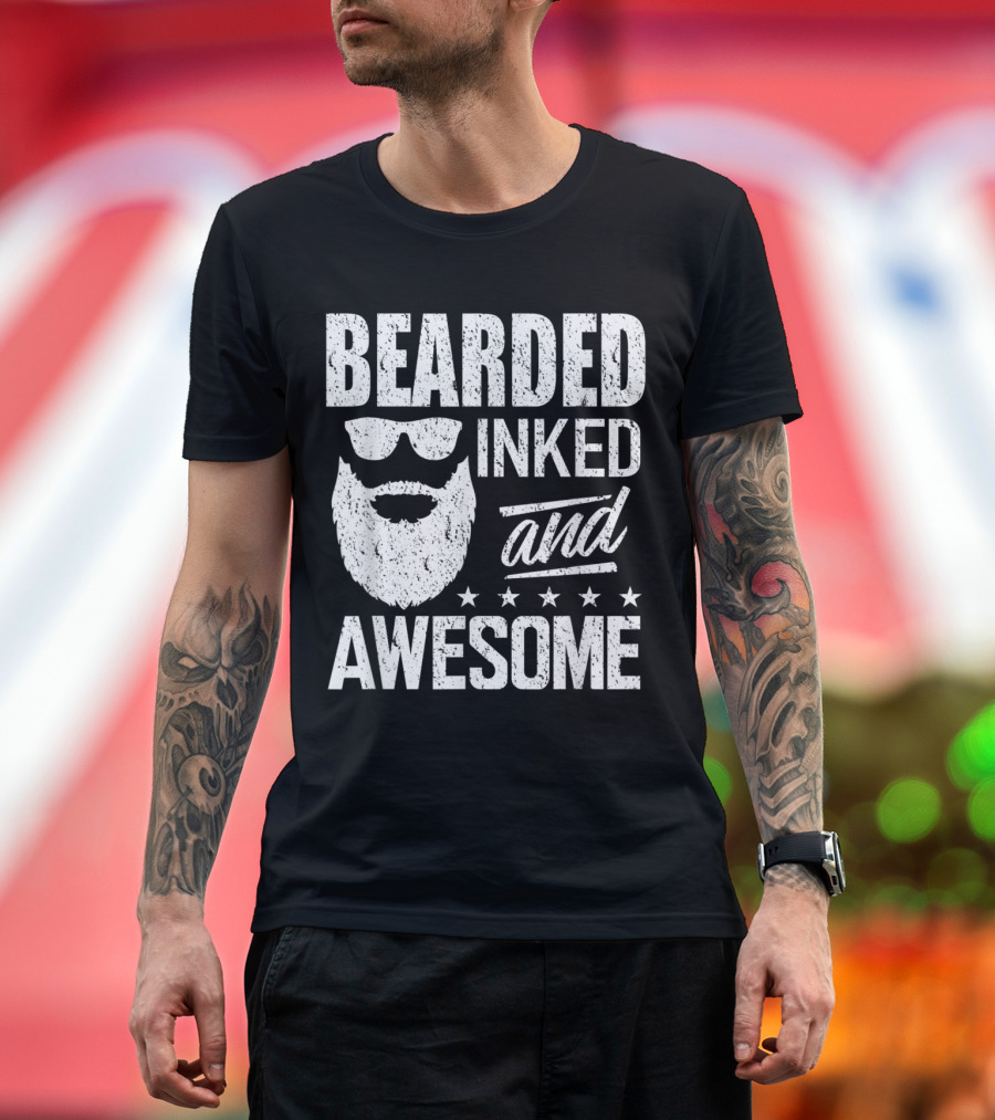 Bearded Inked and Awesome Beard Tattoo Lover T-Shirt