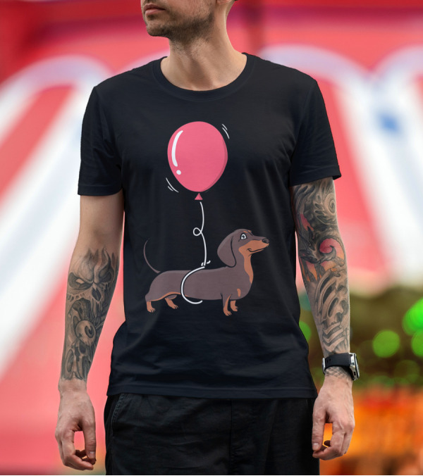 Premium T-Shirt: Funny Pet Dog Lover Dachshund with Red Balloon T-Shirt Funny Pet Dog Lover Dachshund with Red Balloon T-Shirt