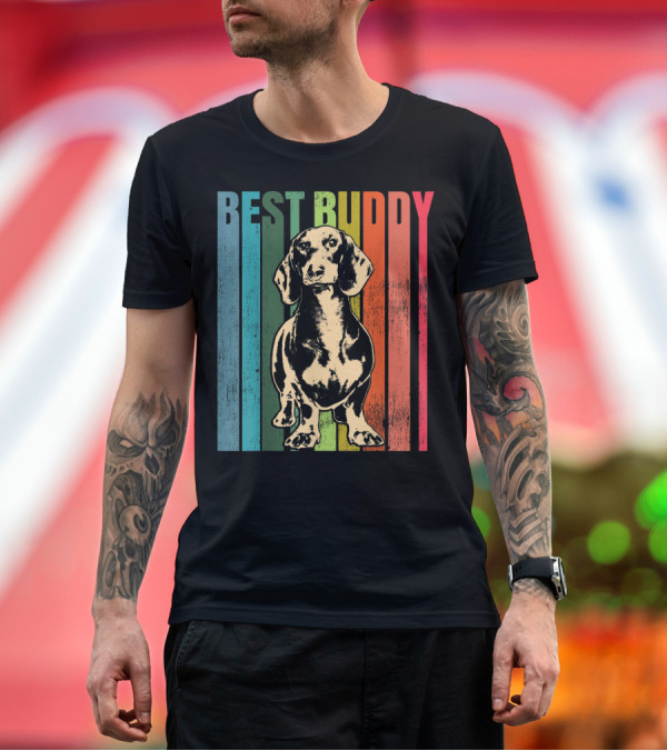 Premium T-Shirt: Best Buddy Wiener Vintage Dachshund Retro Stripes T-Shirt Best Buddy Wiener Vintage Dachshund Retro Stripes T-Shirt