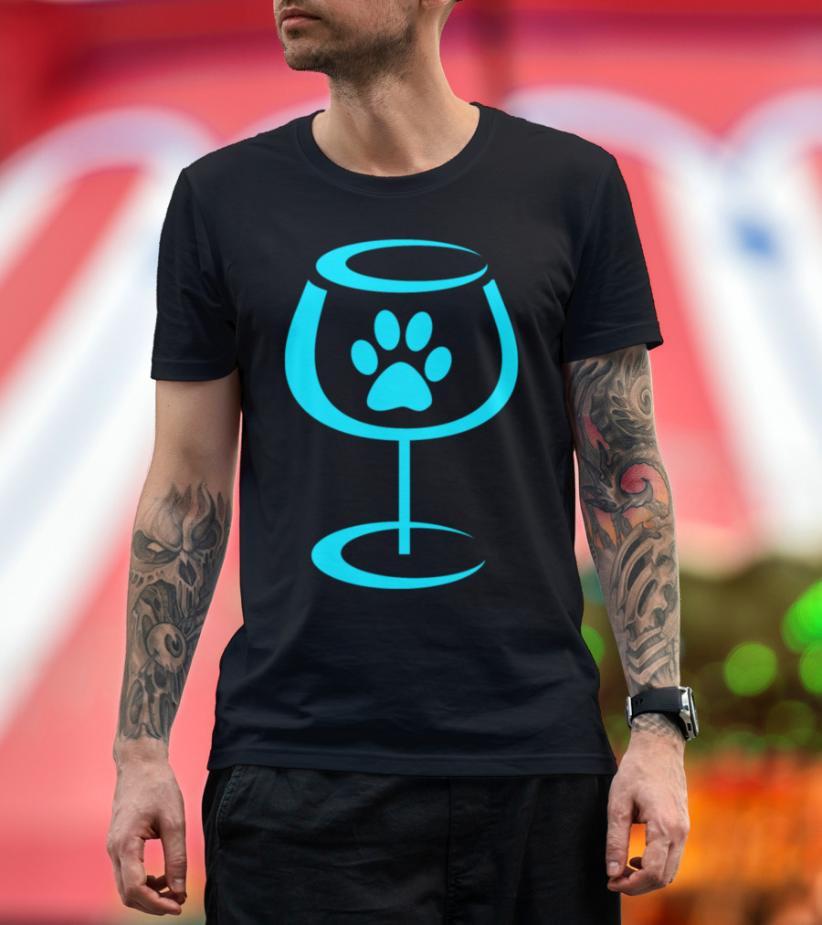 Blue Wine Glass with Little Dog Paw T-Shirt