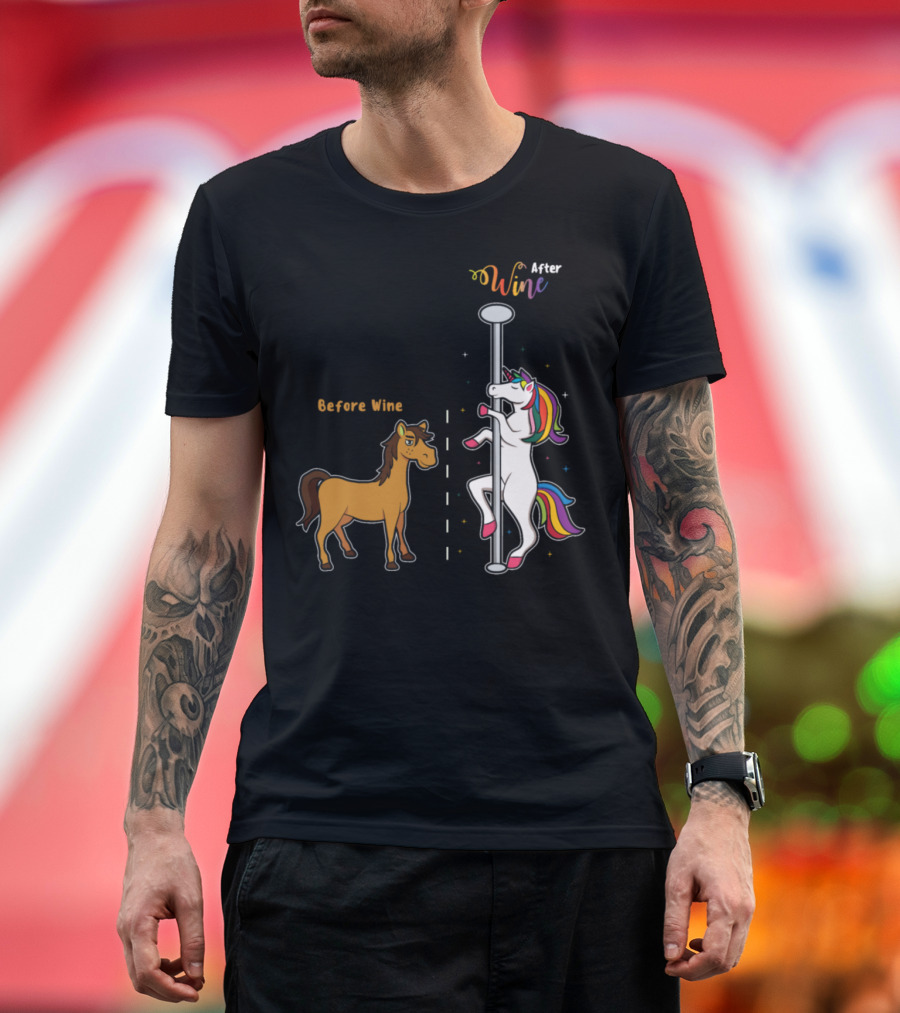 Before Wine After Wine Funny Unicorn Sparkling Transformation T-Shirt