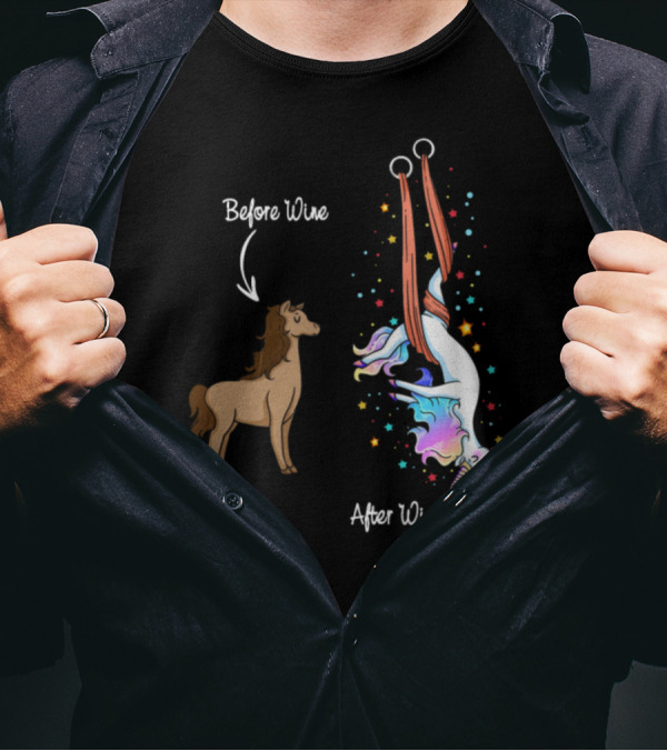 Before Wine Horse After Wine Unicorn With Colorful Stars T-Shirt