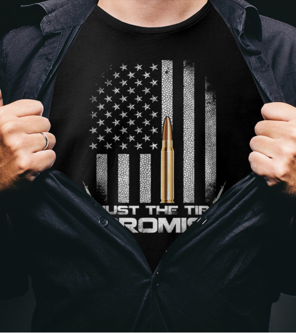 Veteran Just The Tip I Promise Bullet And US Flag Motif T-Shirt