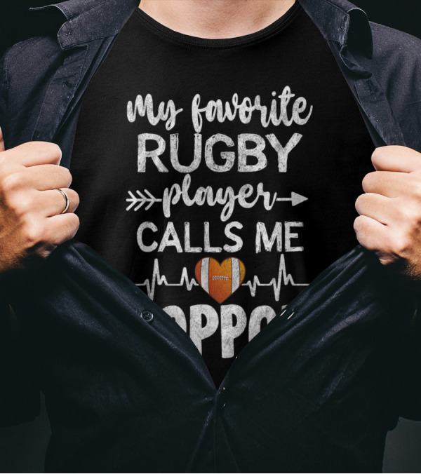 My Favorite Rugby Player Calls Me Poppop Heartbeat Arrow Football T-Shirt