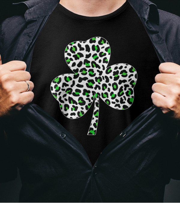 Cute Shamrock Leopard Print Clover T-Shirt