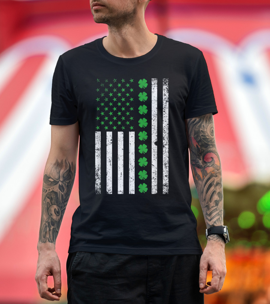 Irish American Flag St Patrick's Day Shamrock T-Shirt