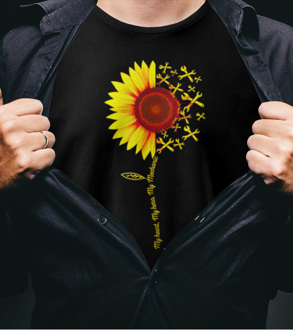 My Heart My Hero My Mechanic Sunflower Wrench Tools T-Shirt