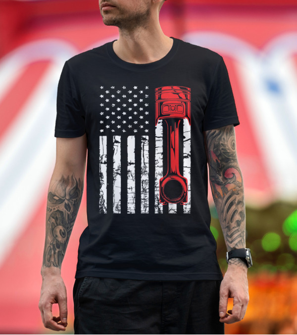 Premium T-Shirt: American Flag Patriotic Piston Mechanic T-Shirt American Flag Patriotic Piston Mechanic T-Shirt