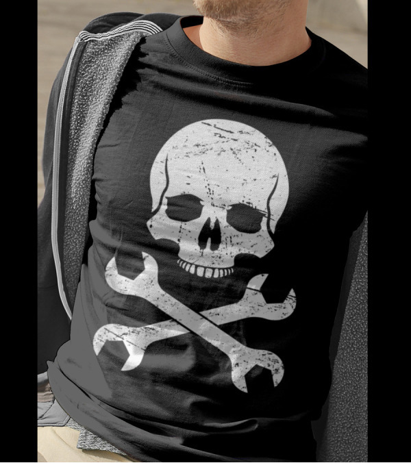 Skull Wrench Crossbones Rat Rodding Custom Car Builder Mechanic T-Shirt