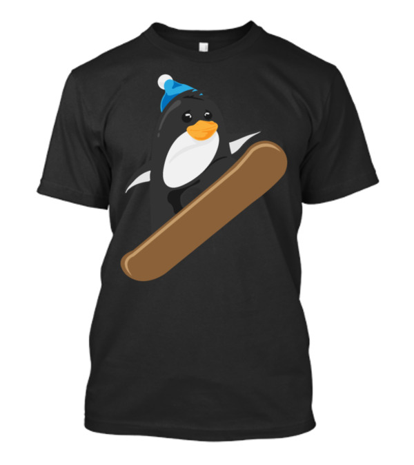 Penguin Snowboarder Adventure With Blue Beanie T-Shirt