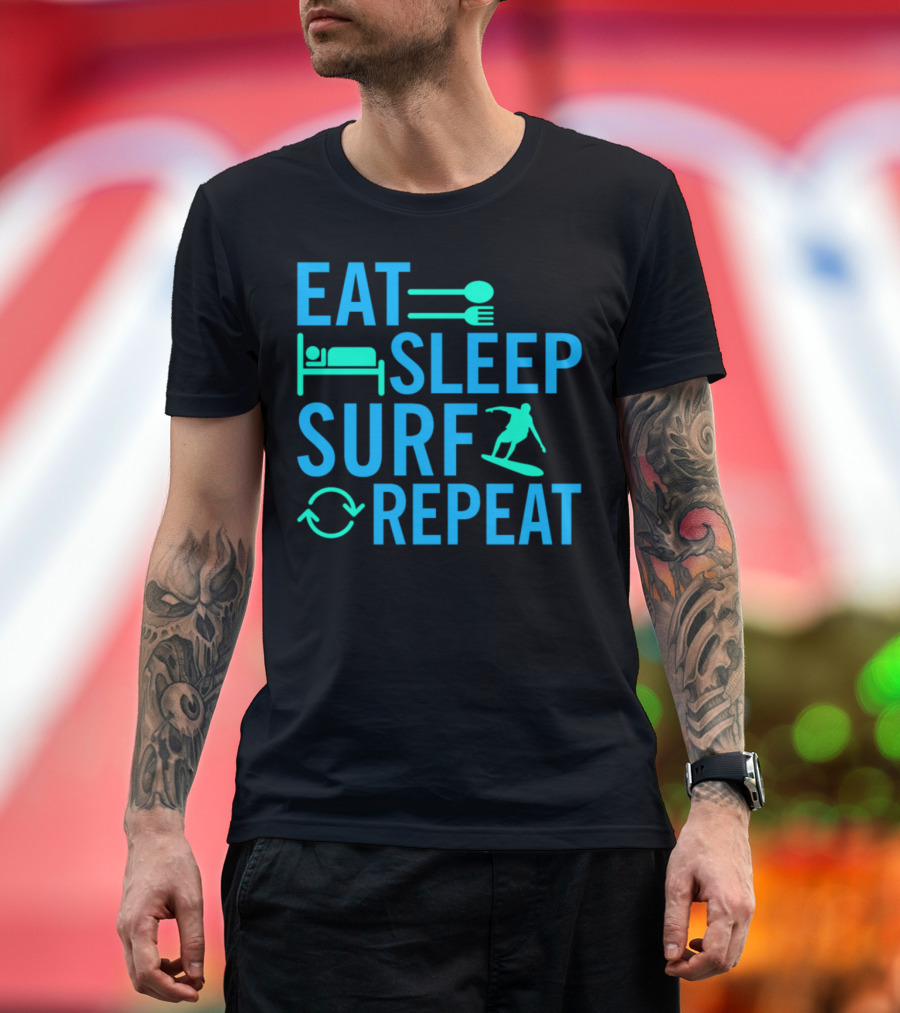 Eat Sleep Surf Repeat Icons and Symbols T-Shirt