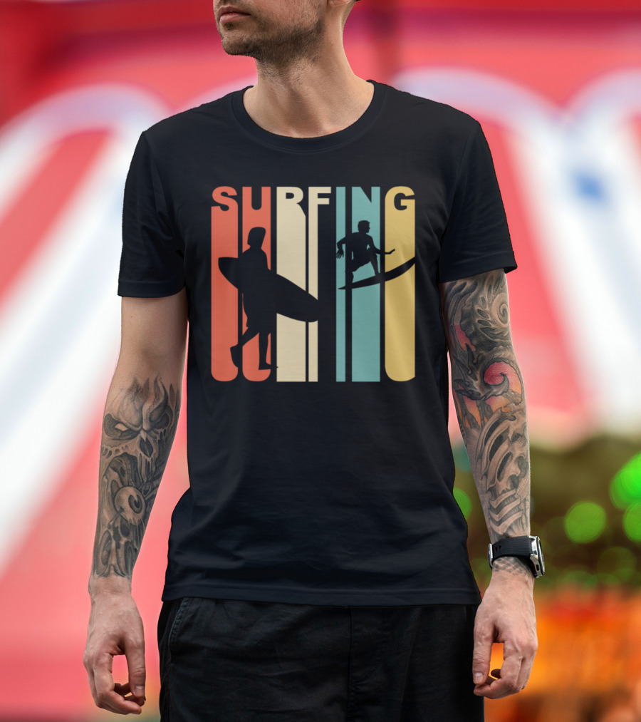 Retro 1970's Style Surfing Silhouette Vintage Surfing T-Shirt
