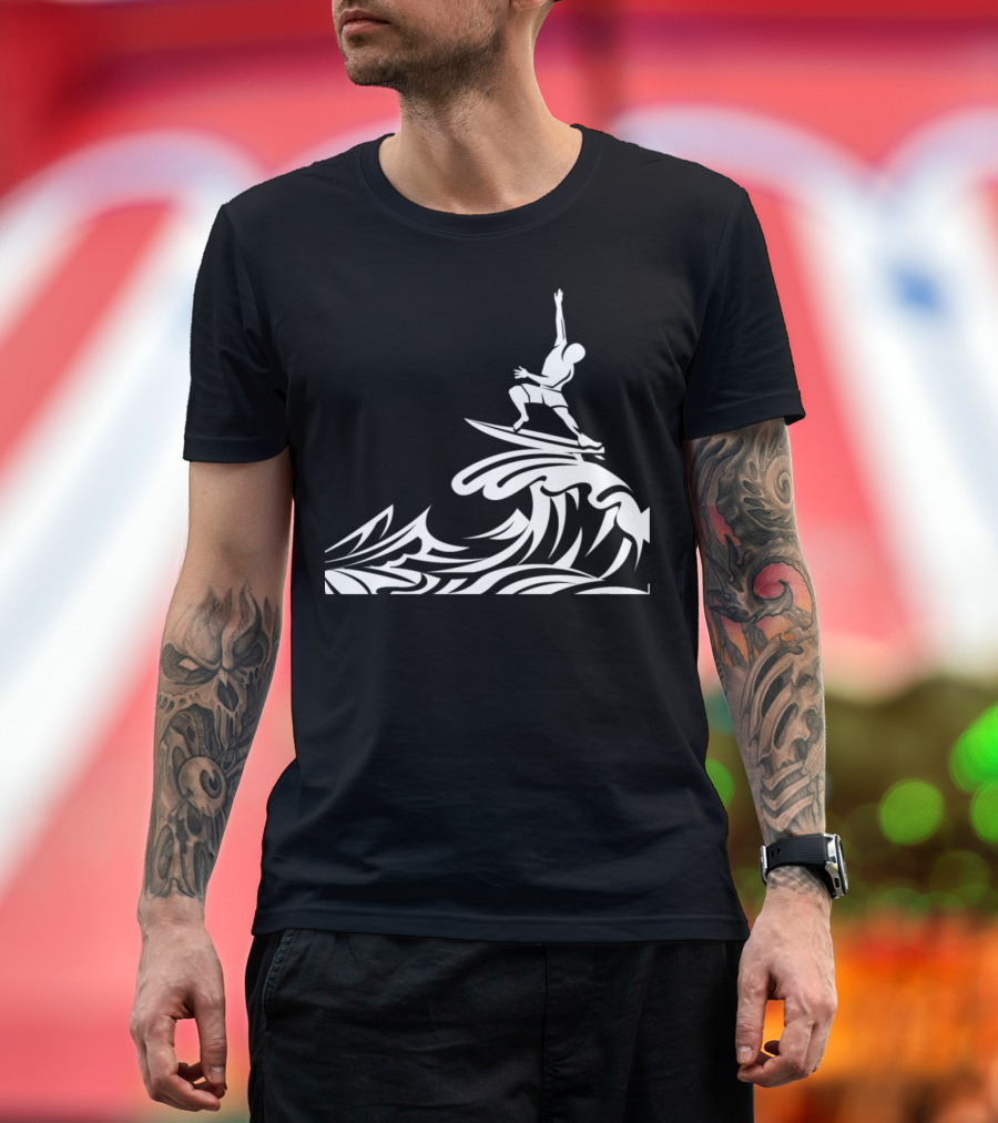 Riding The Big One Surfer Silhouette on Wave ijf3m T-Shirt