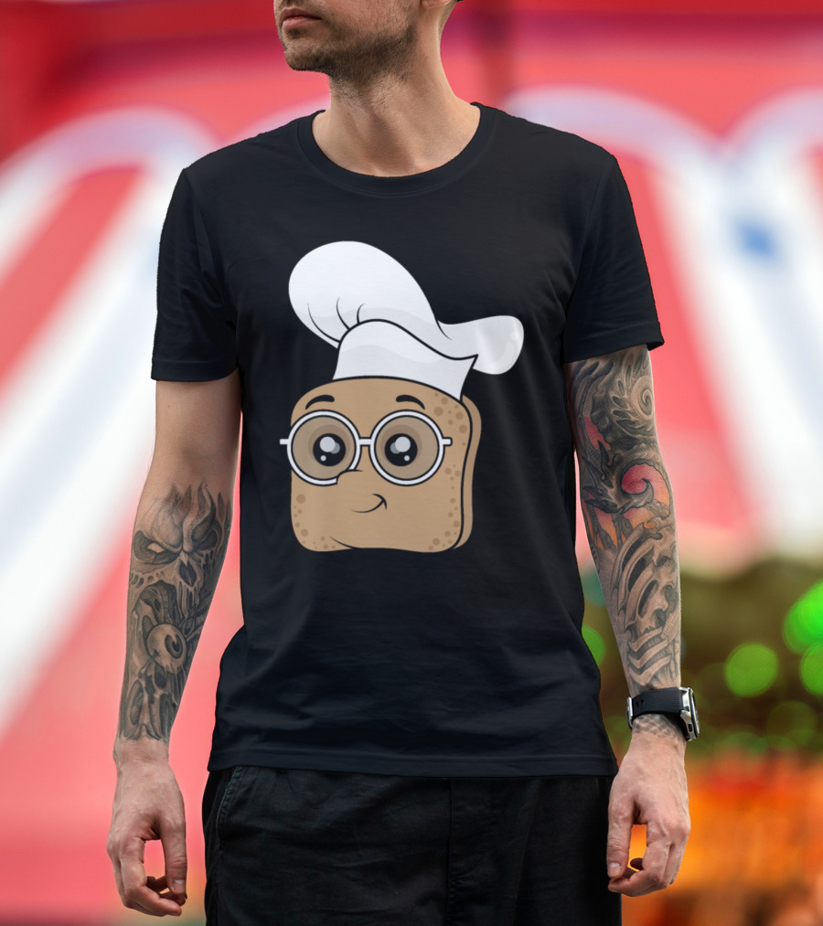 Baker Geek Cartoon Bread Slice with Chef Hat and Glasses T-Shirt
