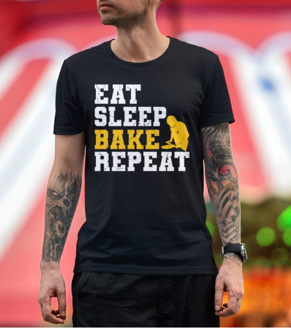 Premium T-Shirt: Eat Sleep Bake Repeat Baker Baking Enthusiast Pattern Chef T-Shirt Eat Sleep Bake Repeat Baker Baking Enthusiast Pattern Chef T-Shirt