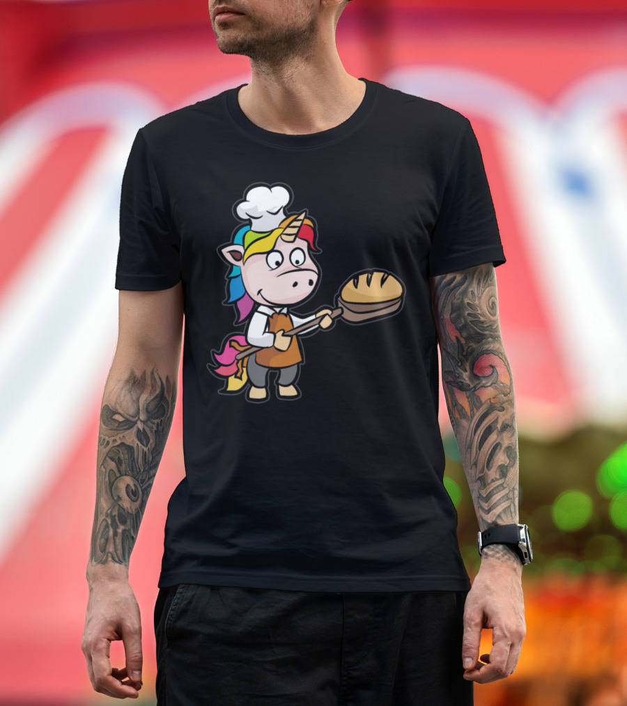 Unicorn Chef Baking Bread with Rainbow Mane and Chef Hat T-Shirt