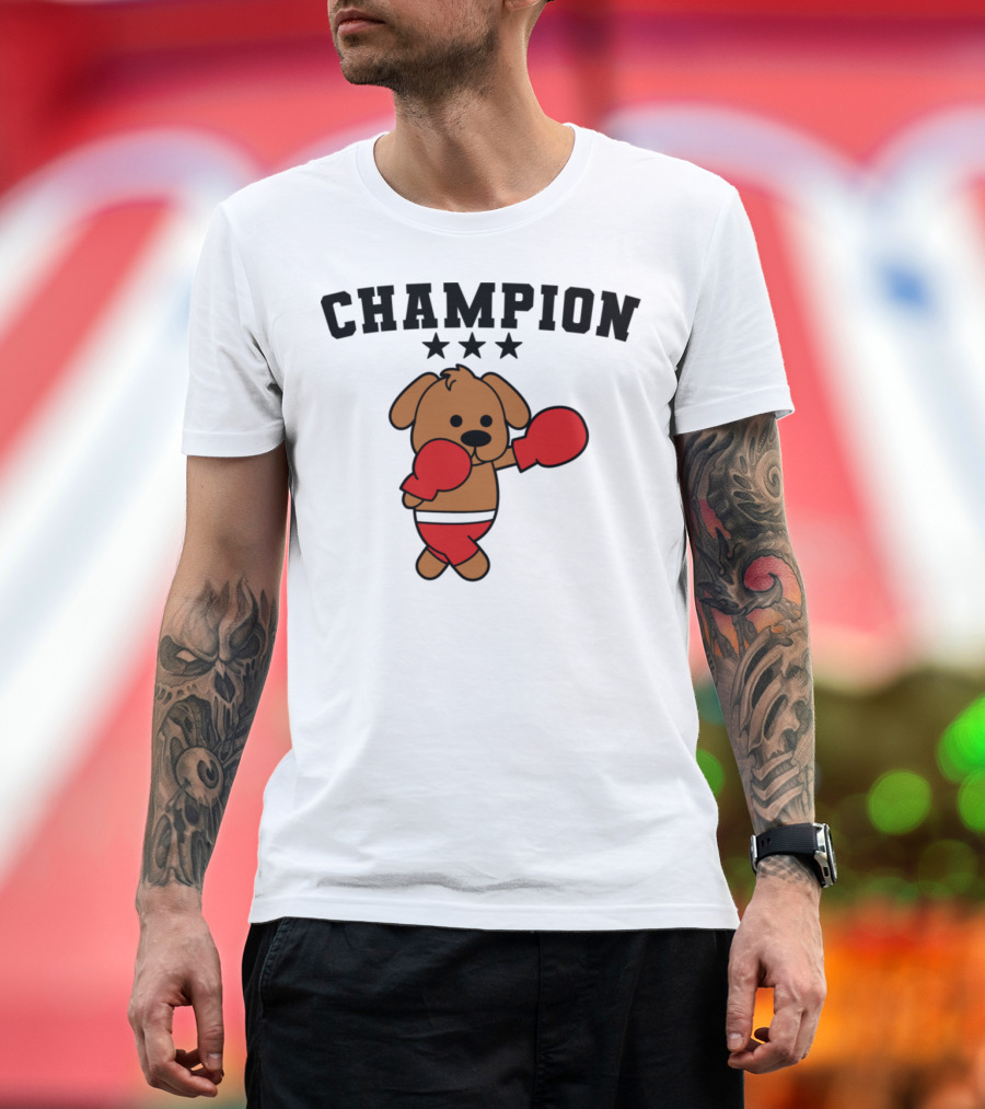 Champion Boxing Dog with Stars and Red Gloves T-Shirt