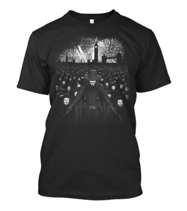 Anonymous V Mask Crowd London Firework Big Ben T-Shirt