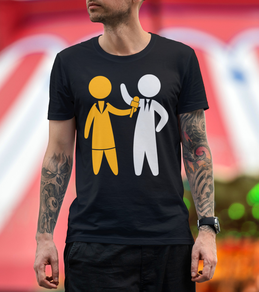 Reporter Conducts Interview with Microphone Icon Duo T-Shirt