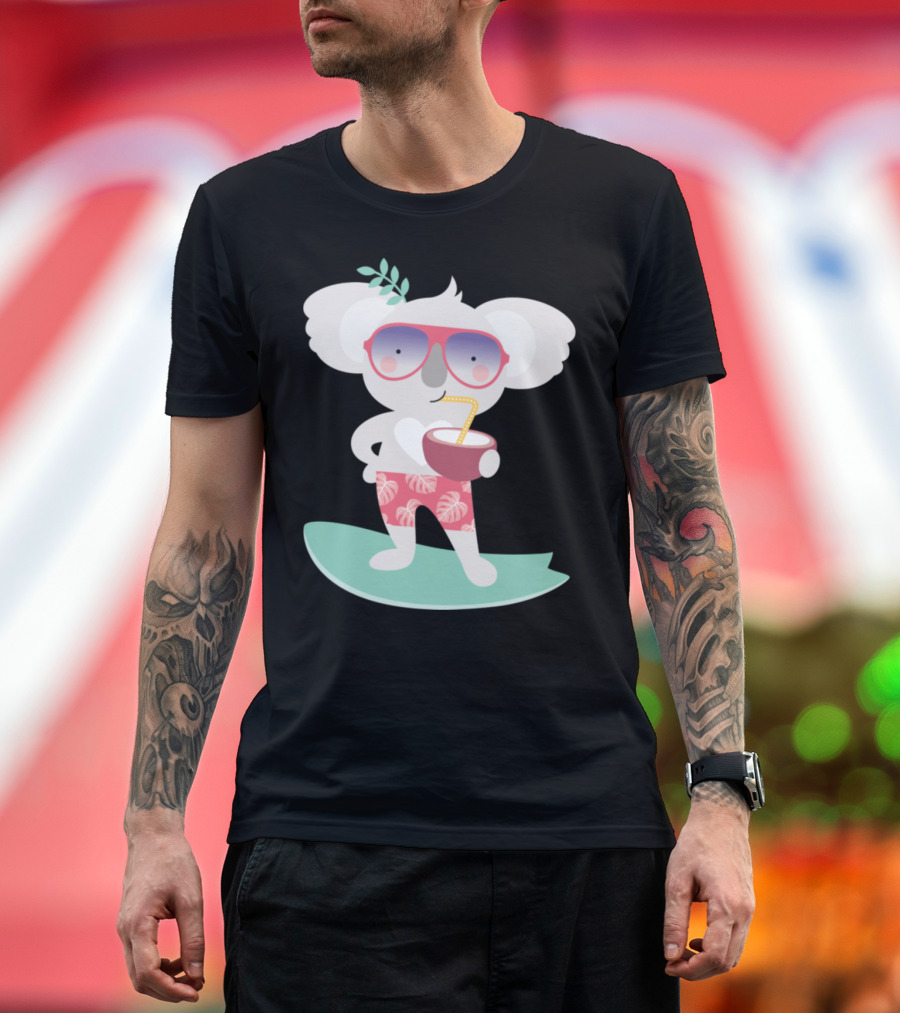 Cool Koala Surfing in Sunglasses with Tropical Drink T-Shirt