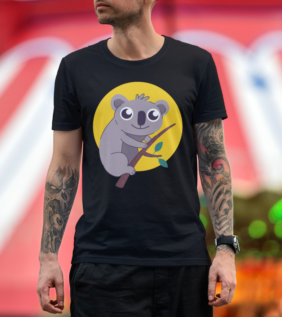 Cute Koala On A Branch with Yellow Circle Background T-Shirt