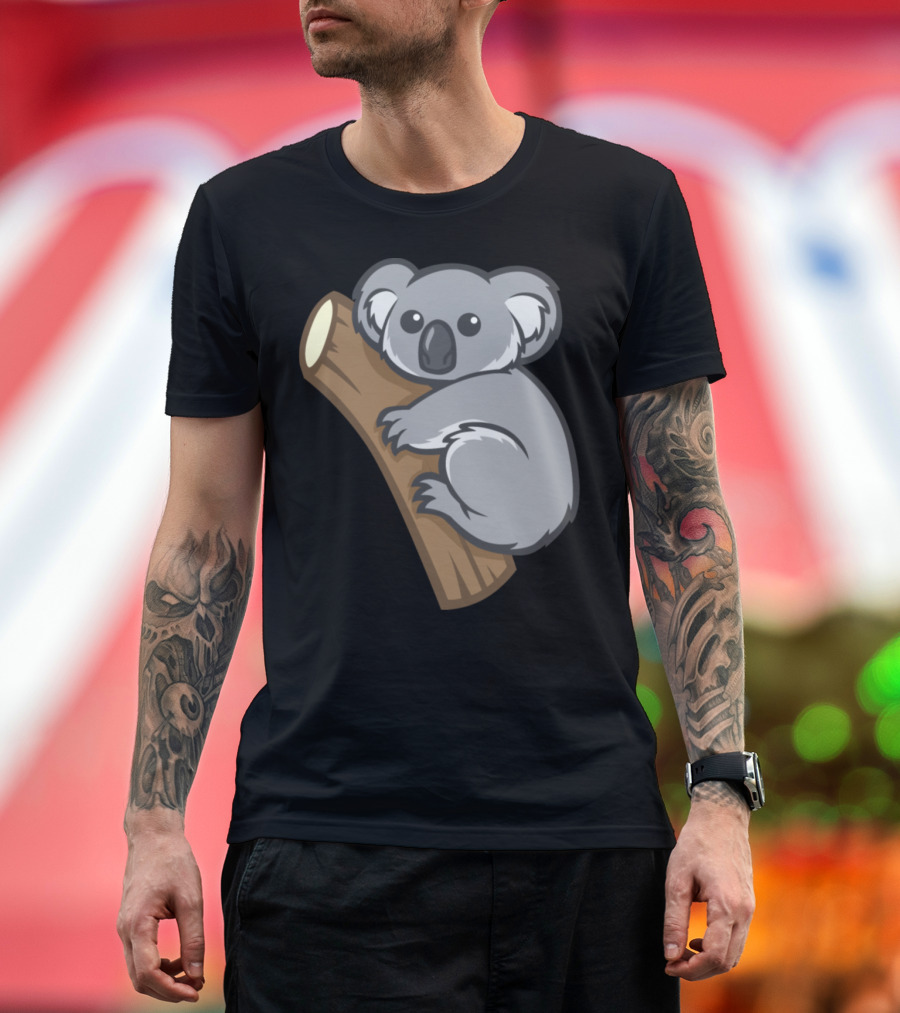 Funny Cartoon Koala Hugging A Tree Branch T-Shirt