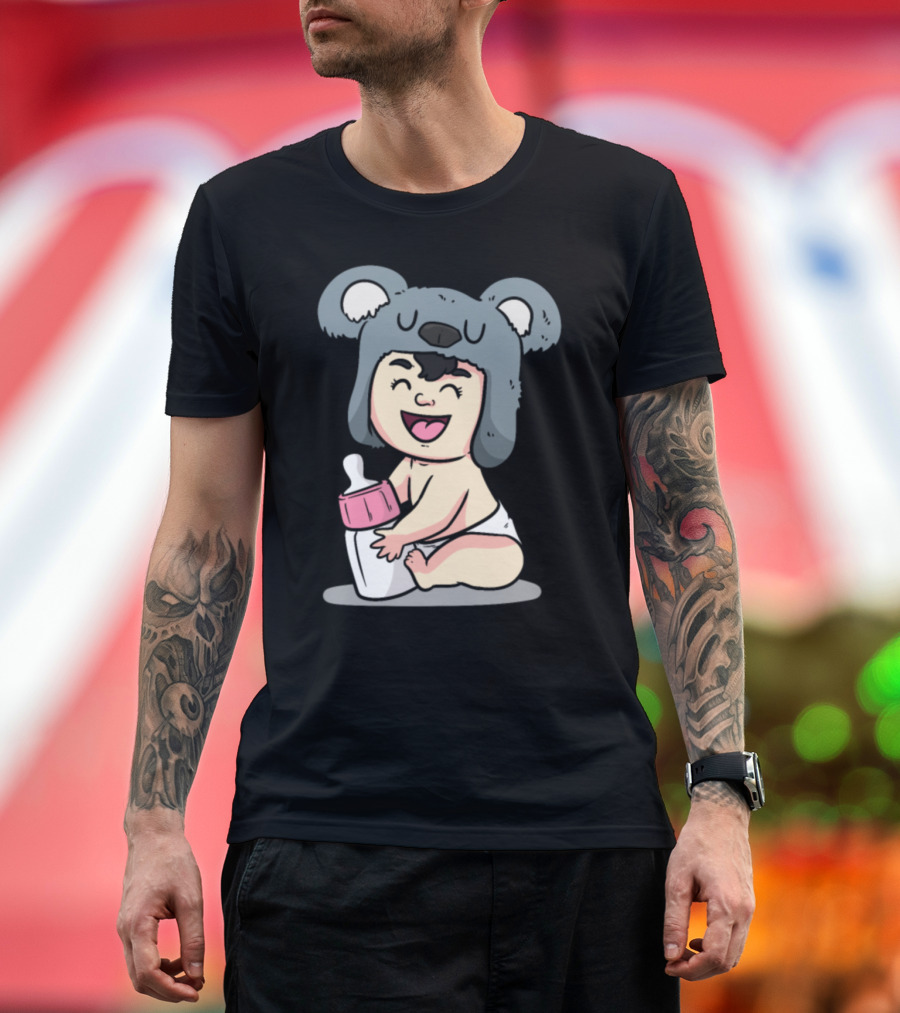 Koala Babyxadmq Cute Baby with Koala Hat and Bottle T-Shirt