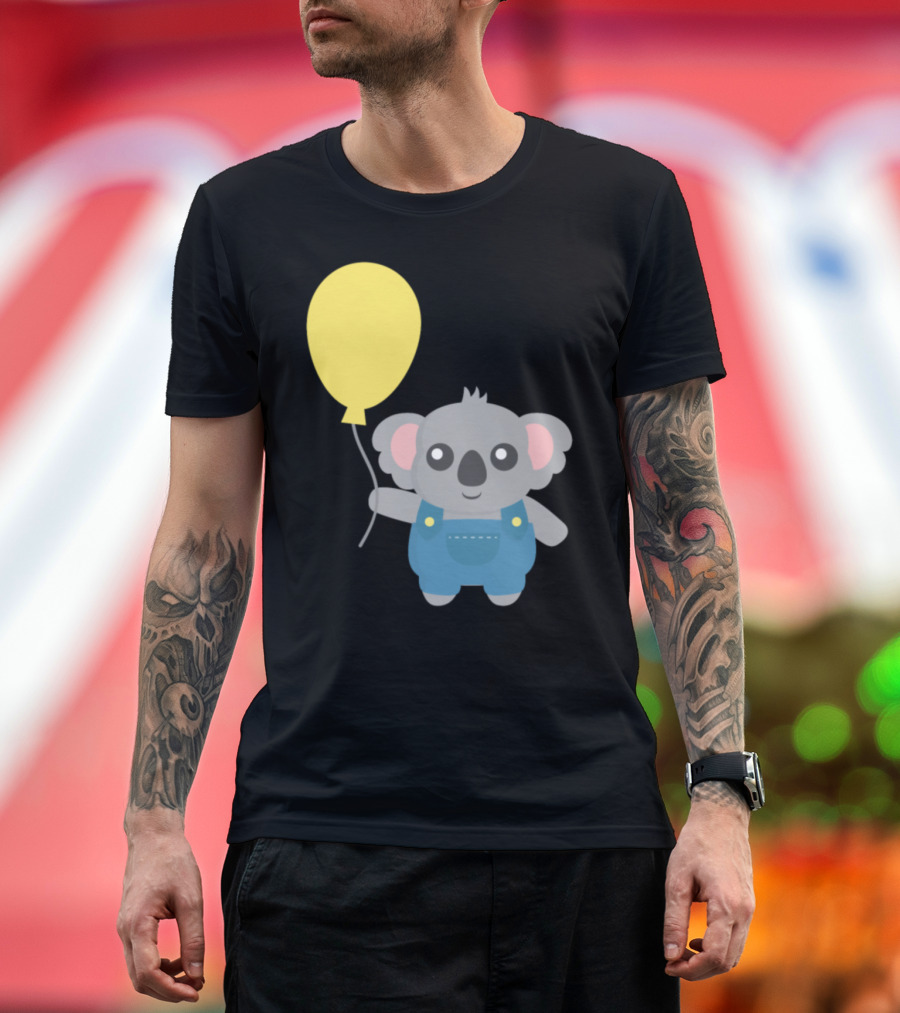 Koala Bear With Yellow Balloon in Overalls T-Shirt