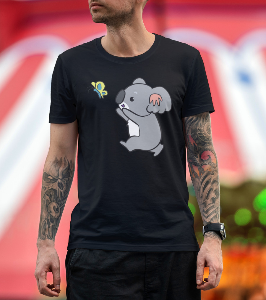 Koala Catches Butterfly Playful Adventure T-Shirt