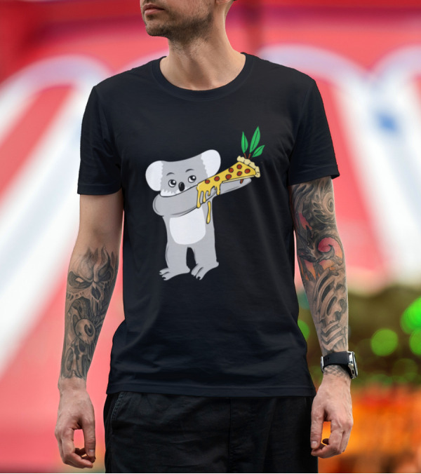 Premium T-Shirt: Koala Holding Cheese Dripping Pizza Slice with Eucalyptus Leaves T-Shirt Koala Holding Cheese Dripping Pizza Slice with Eucalyptus Leaves T-Shirt