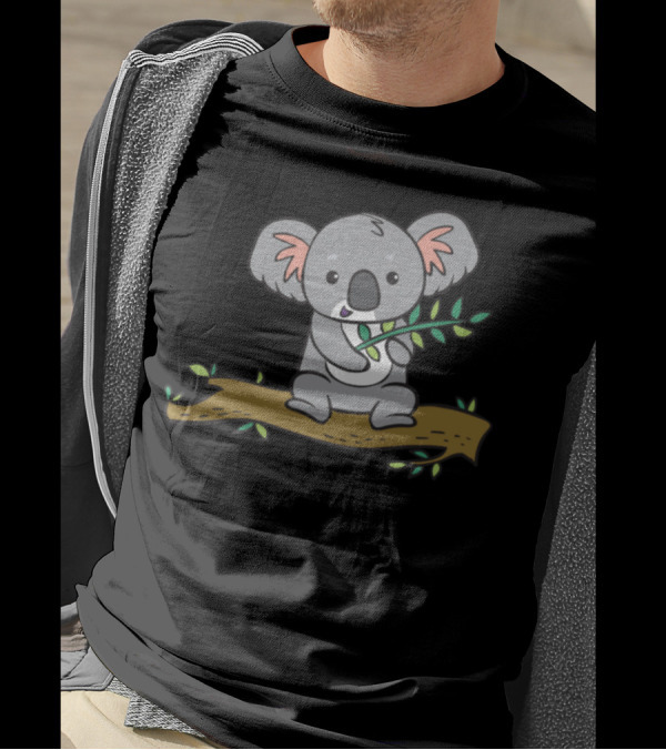 Koala Eating Eucalyptus Sitting On Tree Branch T-Shirt