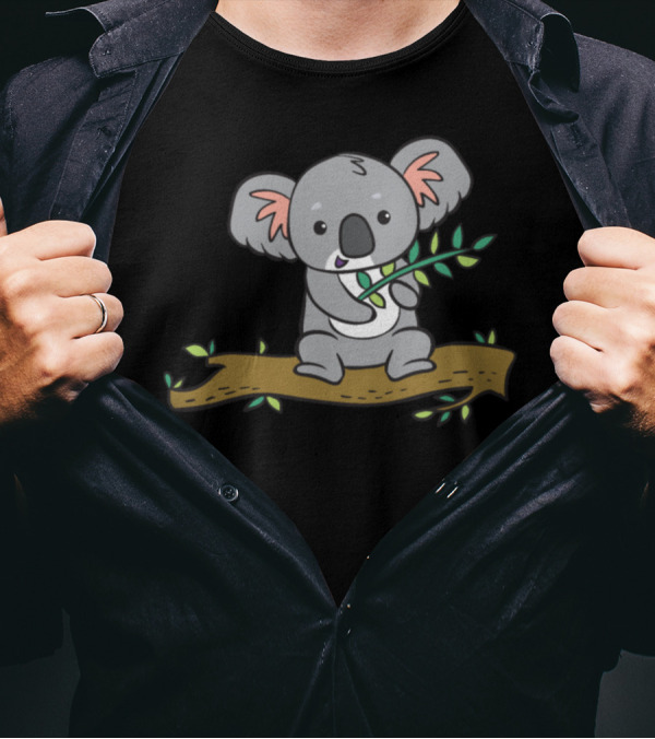 Koala Eating Eucalyptus Sitting On Tree Branch T-Shirt